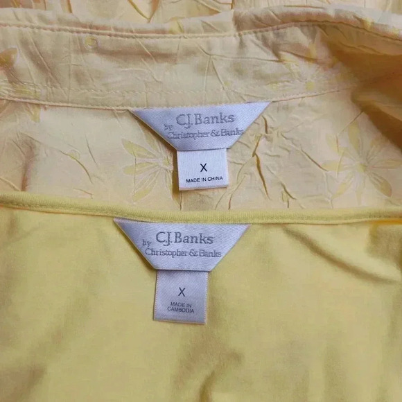 CJ Banks Size X Bright Yellow Semi Sheer Floral 3/4 Sleeve Blouse & Tank Top Set - Picture 11 of 11